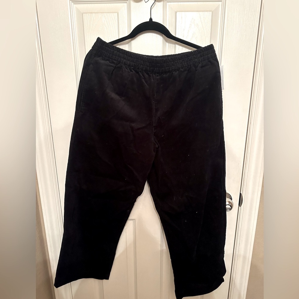 Black cord ankle pants